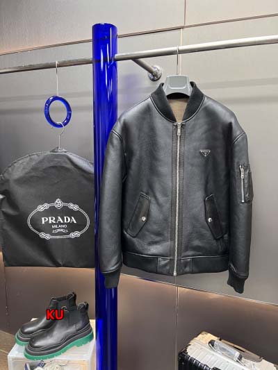 2024年原版復刻秋冬 PRADA 本革 毛皮一体  ジャケ...