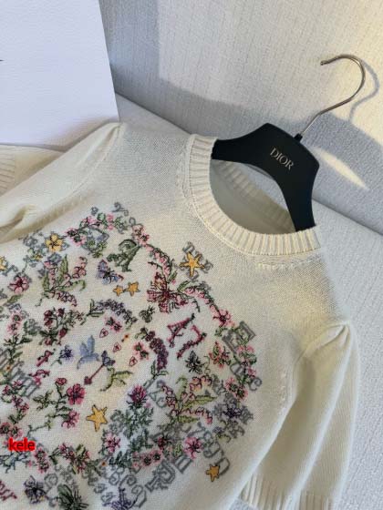 Dior モネの庭 重厚な刺繍 花柄カシミア 半袖カシミア