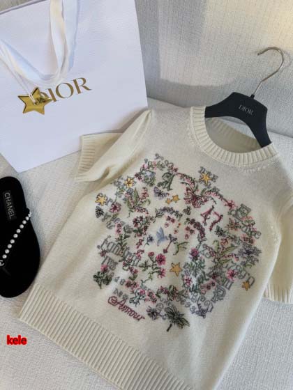 Dior モネの庭 重厚な刺繍 花柄カシミア 半袖カシミア