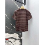 Miumiu 2025SS---早春新作ムラードカレーカラーストライプ半袖Tシャツ