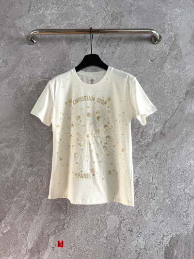 Dior金糸刺繡パーマダイヤモンドtシャツホワイトコットンニ...