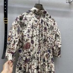 ディオール25ssプリント花柄バブルミディスリーブウエストドレス