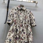 ディオール25ssプリント花柄バブルミディスリーブウエストドレス