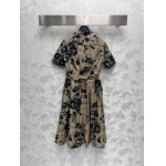 Dior 春夏フレンチブラック花柄半袖ワンピース