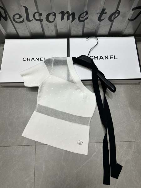 2025年3月23日入荷春夏新作Chanel斜め肩 ニット半袖 Tシャツ  can工場