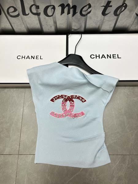 2025年4月30日入荷春夏新作Chanel斜め肩 ニット半袖 Tシャツ  can工場