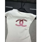 2025年4月30日入荷春夏新作Chanel斜め肩 ニット半袖 Tシャツ  can工場